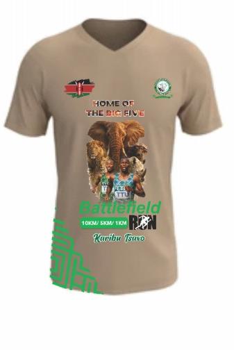 A V-neck Battlefield Run event t-shirt.
