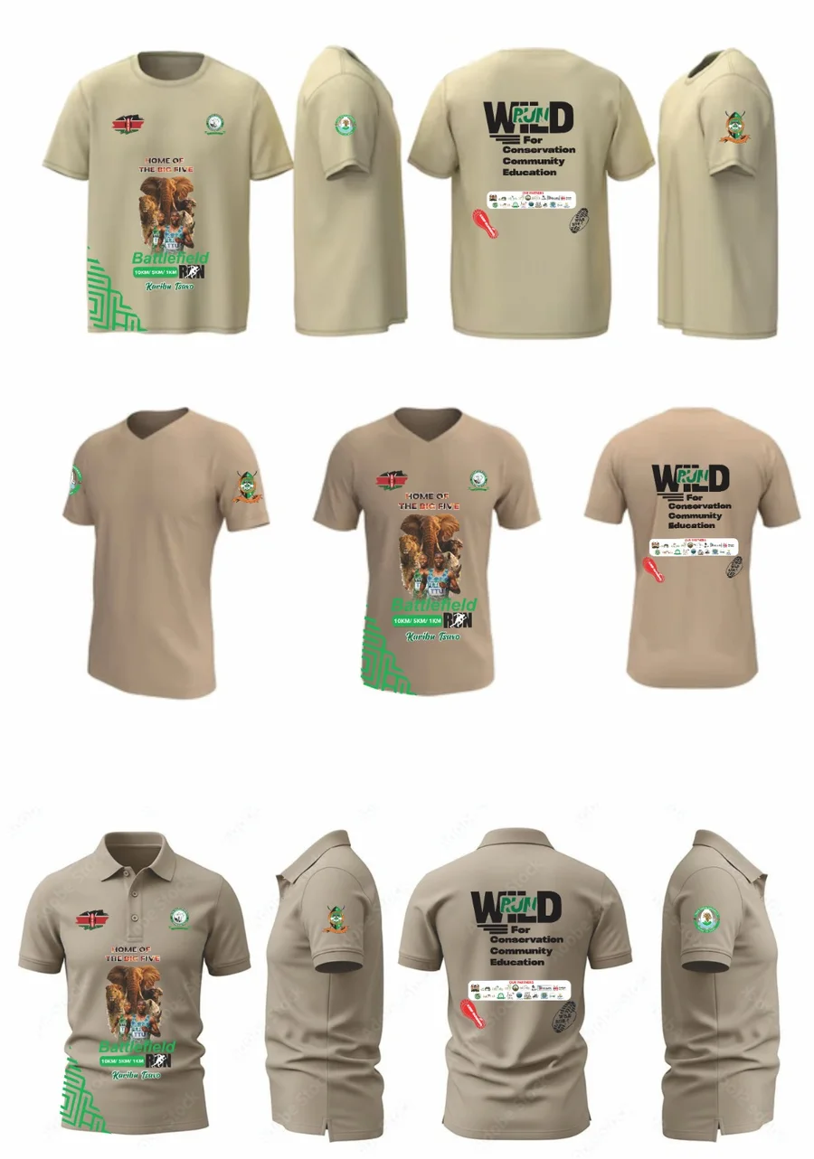 Official kit: round-neck tee, V-neck tee and polo shown front, side and back
